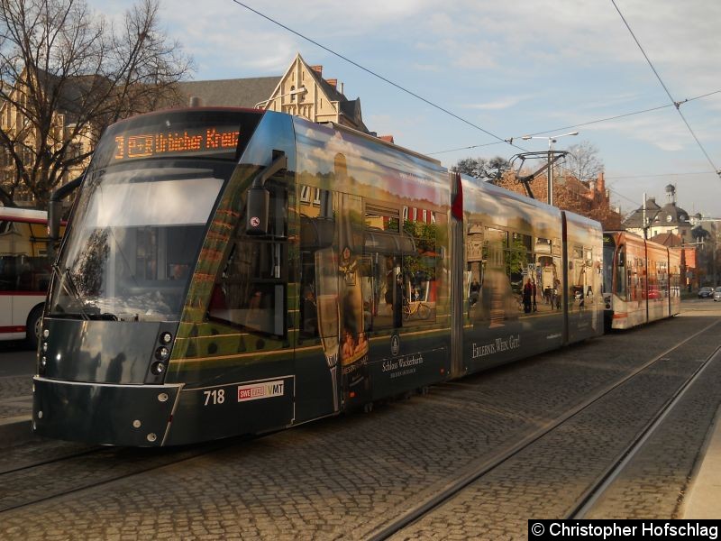 Bild: Tw 718+707 als Linie 3 an der Haltestelle Domplatz.