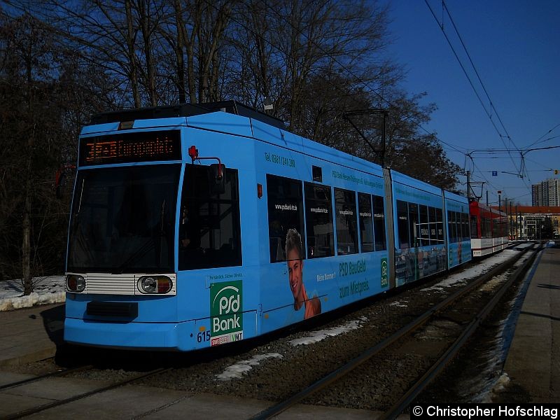 Bild: TW 615+610 als Linie 3 an der Haltestelle Agentur für Arbeit.