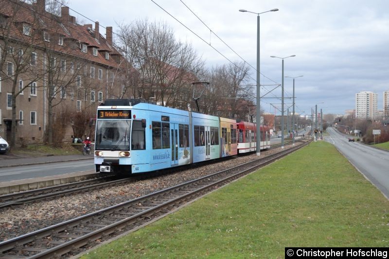 Bild: TW 602+603 als Linie 3 in der Nordhäuser Straße/Höhe Klinikum.