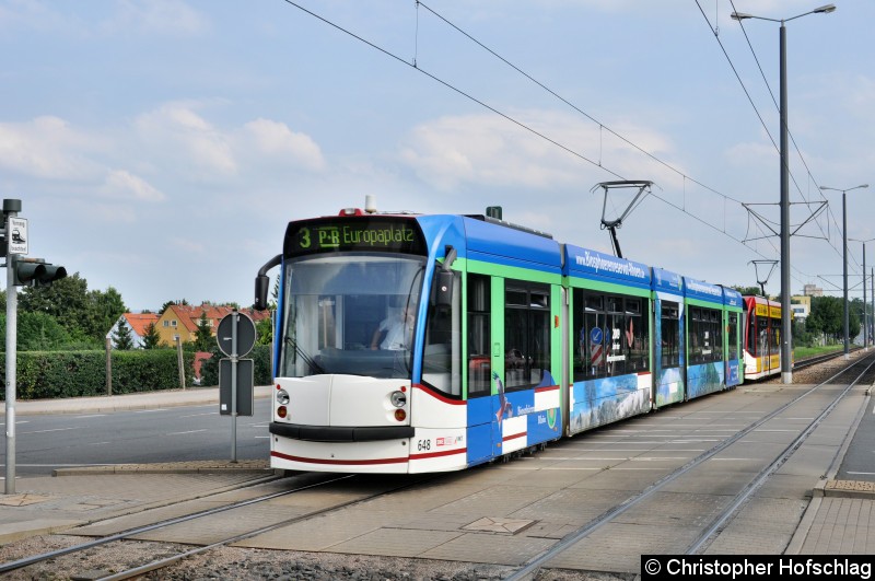 Bild: TW 648+712 auf der Linie 3 in der Nordhäuser Straße/Höhe Haltestelle Riethstraße.
