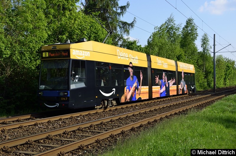 1147 als Linie 8 zwischen den Haltestellen Strabf. Paunsdorf und Am Vorwerk.