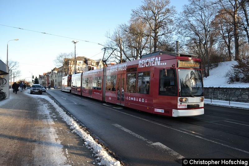 Bild: TW 609+605 als Linie 3 in Bereich Schillerstraße/Hauptbahnhof.