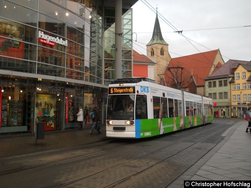 Bild: TW 611 auf der Linie 6 Richtung Steigerstraße an der Haltstelle Anger.