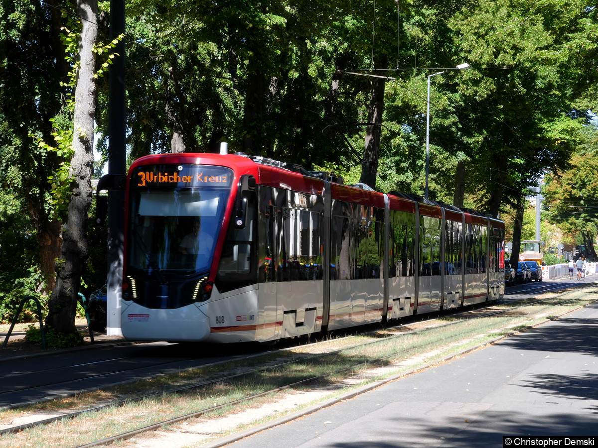 Bild: TW 808 als Linie 3 in Richtung Urbicher Kreuz in der Friedrich-Ebert-Straße.