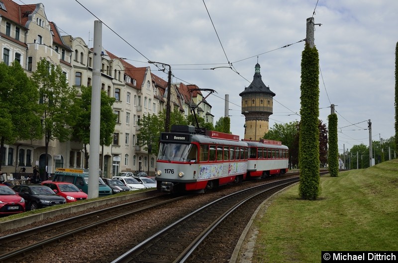 Sonderfahrt mit 1176 + 204: Kurz hinter der Haltestelle 