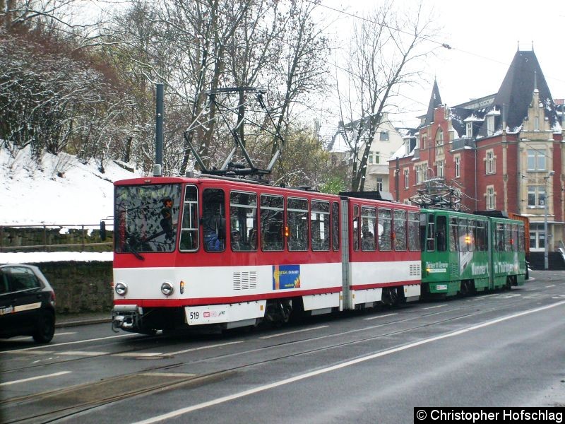 Bild: TW 519+518 an Stadtpark in Richtung Haltestelle Hauptbahnhof auf der Linie 6.