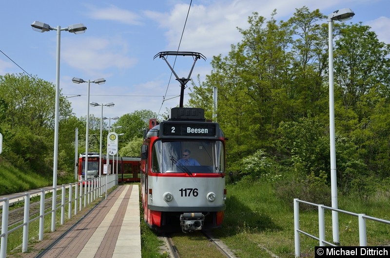 Sonderfahrt mit 1176 + 204: In der Abfahrtshaltestelle Soltauer Straße.