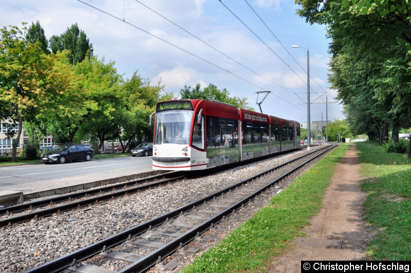 Bild: TW 630 auf der Linie 6 kurz vor Haltestelle Berliner Straße.