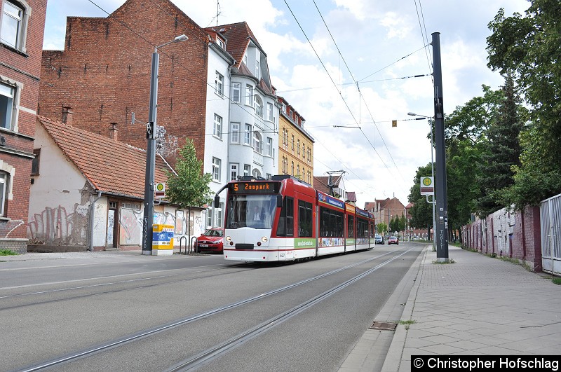 Bild: TW 627 als Linie 5 in der Magdeburger Allee/Ecke Salinenstraße.