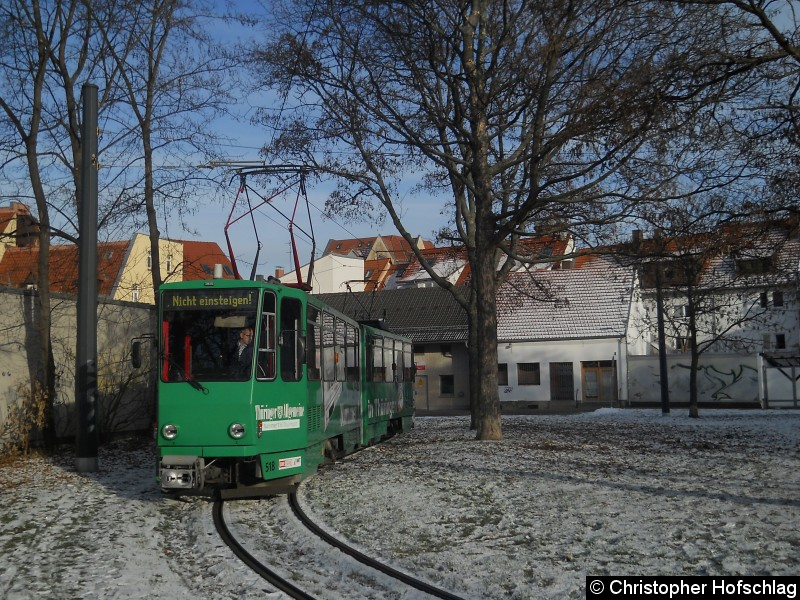 Bild: Nach zwei Unfällen auf der Strecke der Linie 3, wendete außerplanmäßig der 518+519+405 in der Schleife am Domplatz.