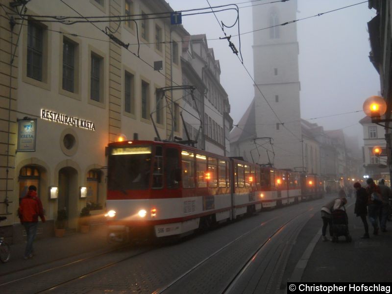 Bild: TW 506+495+435 als Linie 4 in der Markstraße.