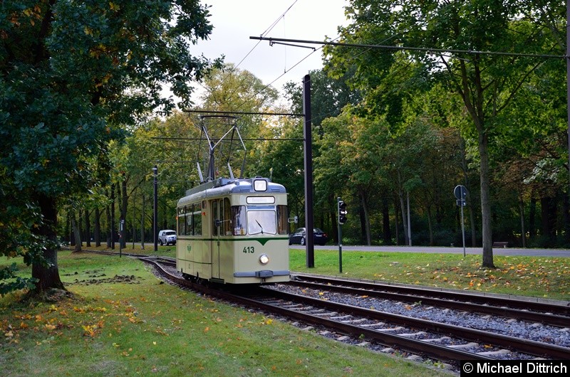 Bild: Wagen 413 erreicht in Kürze die Endstelle Herrenkrug.