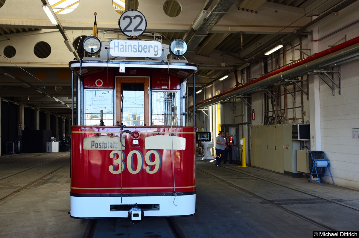 Bild: Wagen 309 in der Wagenhalle Gorbitz.