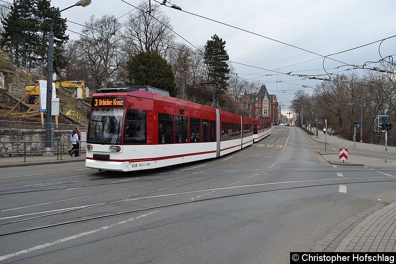 Bild: TW 608+609 als Linie 3 in Bereich Schillerstraße/Stadtparkkopf.