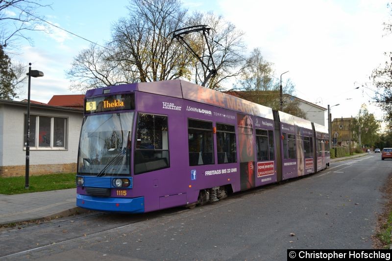 Bild: TW 1115 als Linie 9 in Markkleeberg-West.