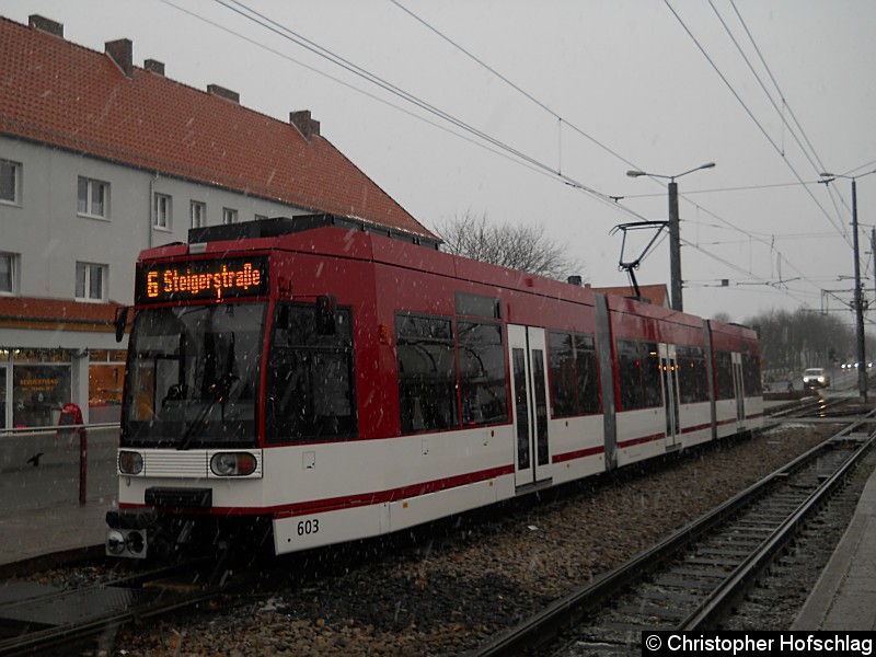 Bild: TW 603 als Linie 6 an der Haltestelle Klinikum.