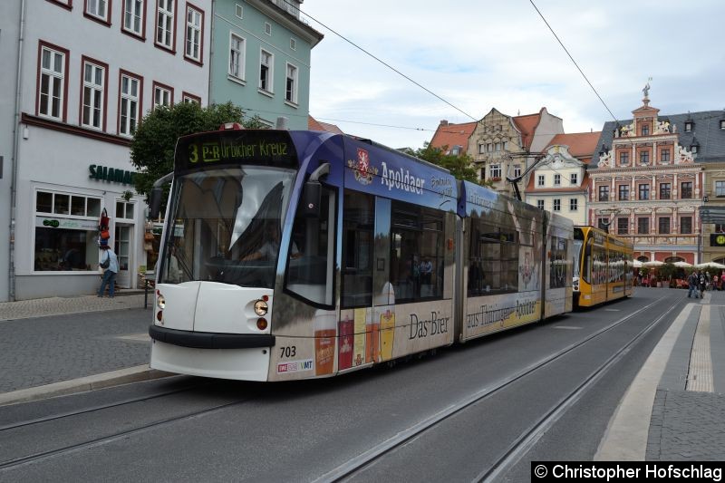 Bild: TW 703+702 als Linie 3 am Fischmarkt.