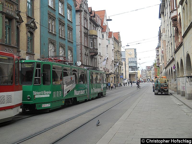 Bild: TW 518 als letzter Wagen seines Dreier-KTs auf der Linie 3 in der Bahnhofstraße.