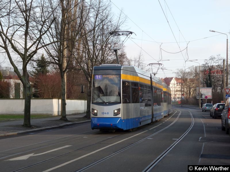 Bild: Linie 7E in der Philipp-Rosenthal-Straße zur geänderten Fahrt nach Markkleeberg-Ost.