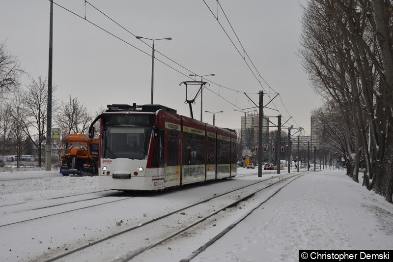 Bild: TW 623 als Linie 6 in Richtung Steigerstraße kurz vor der Haltestelle Riethstraße.