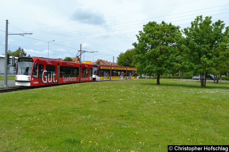 Bild: TW 701+712 in der Schleife am Europaplatz.