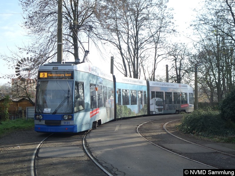 Bild: TW 1131 als Linie 9 an der Endstelle Thekla zur fahrt nach Markkleeberg-West