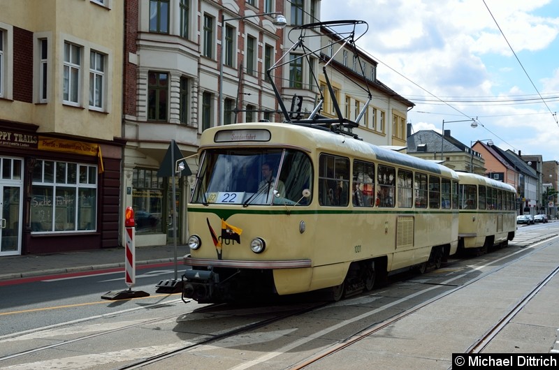 Bild: Wagen 1001 und 2002 auf dem Weg nach Westerhüsen, um die anderen historischen Wagen nach Hause zu holen.