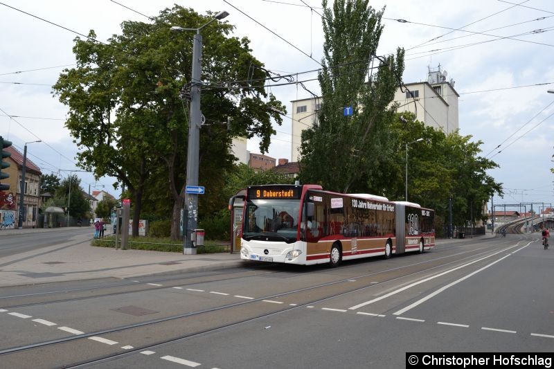 Bild: Wagen 441 als Linie 9 an der Haltestelle Salinenstraße.