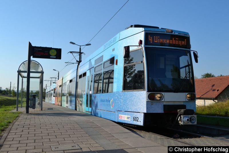 Bild: TW 602+601 als Linie 4 in Bindersleben