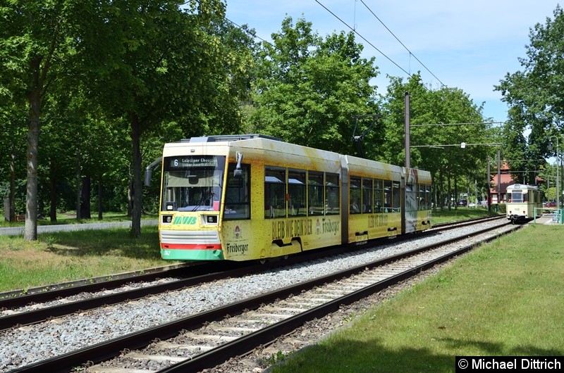 1342 als Linie 6 bei der Abfahrt in Herrenkrug.