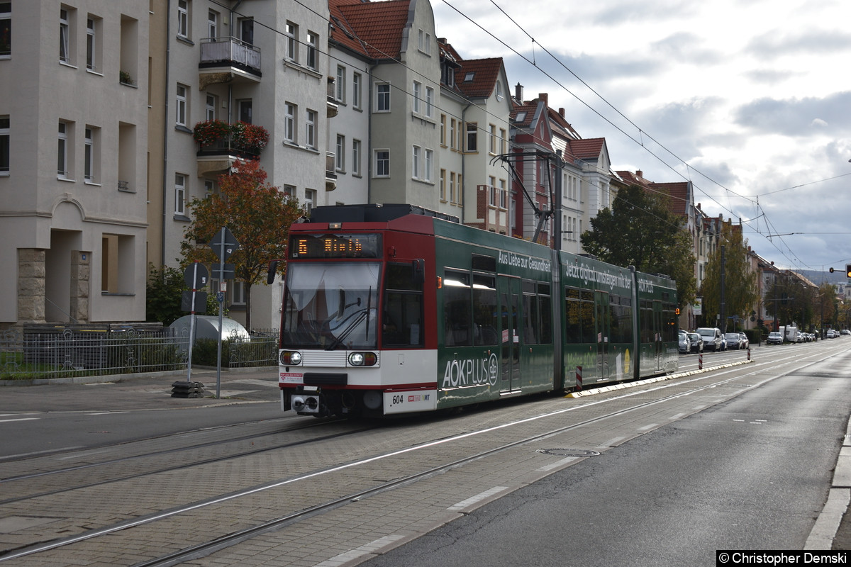 Tw 604 als Linie 6 auf der Nordhäuser Straße, kurz vor der Haltestelle Baumerstraße.