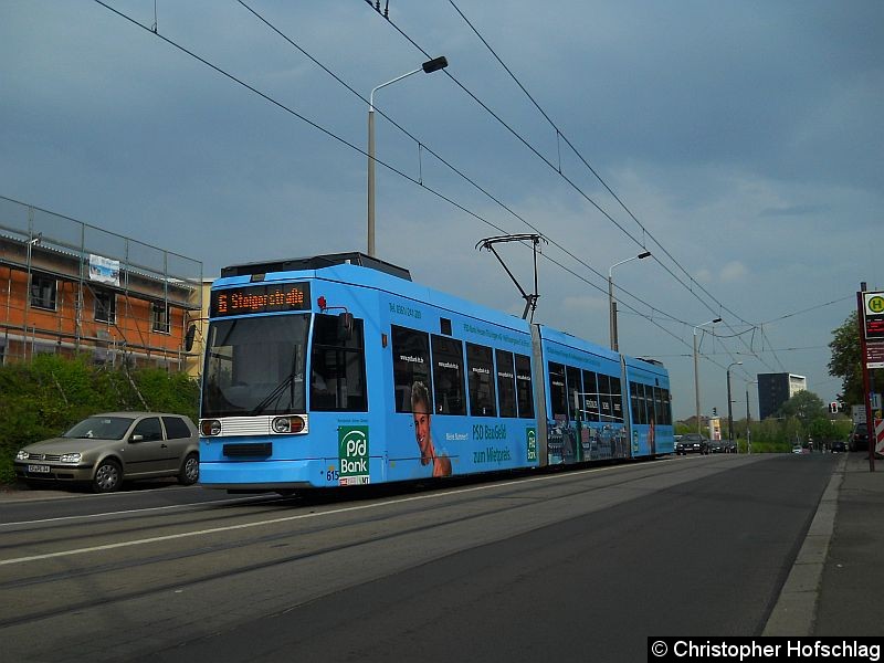 Bild: TW 605 in der Nordhäuser Straße auf der Stadtbahnlinie 6 in Richtung Steigerstraße.