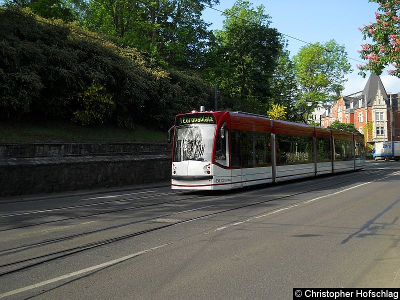 Bild: TW 636 auf der Linie 1 am Stadtparkkopf.