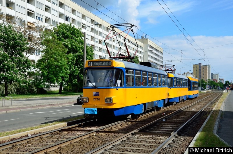 Bild: 2170 + 2055 + 936 als Linie 31 kurz vor der Haltestelle Härtelstr.