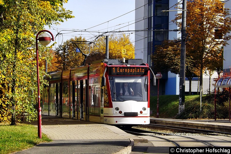 Bild: Haltestelle Agentur für Arbeit als Linie 1 in Richtung Stadtzentrum.