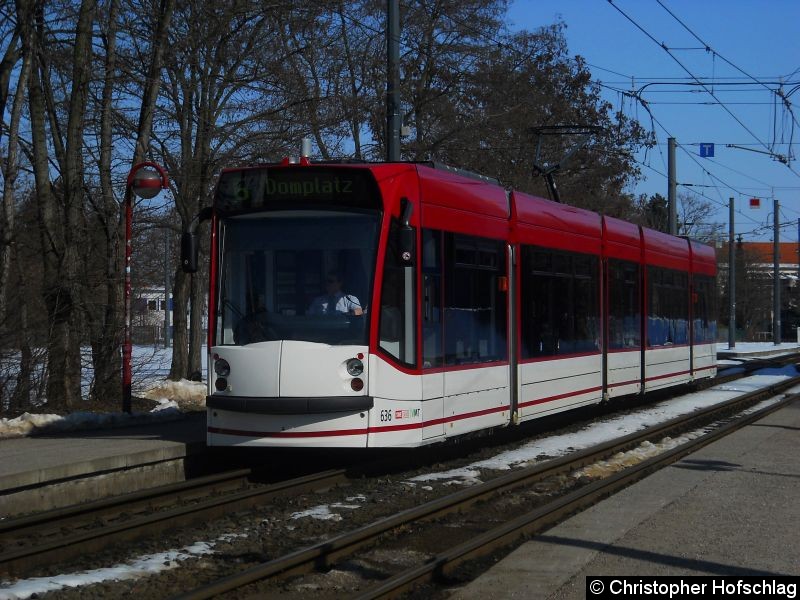 Bild: TW 636 als Linie 6 in Richtung Domplatz über Rieth an der Haltestelle Agentur für Arbeit.