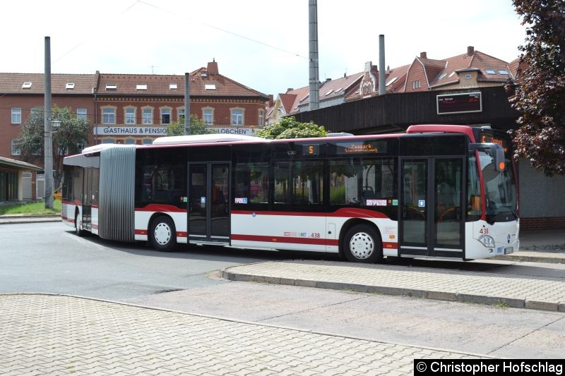 Bild: Wagen 438 als SEV-Linie 5 in Richtung Zoopark am Busbahnhof Grubenstraße.